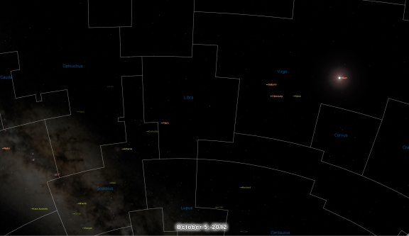Skychart on October 05, 2012 Showing Saturn's Location